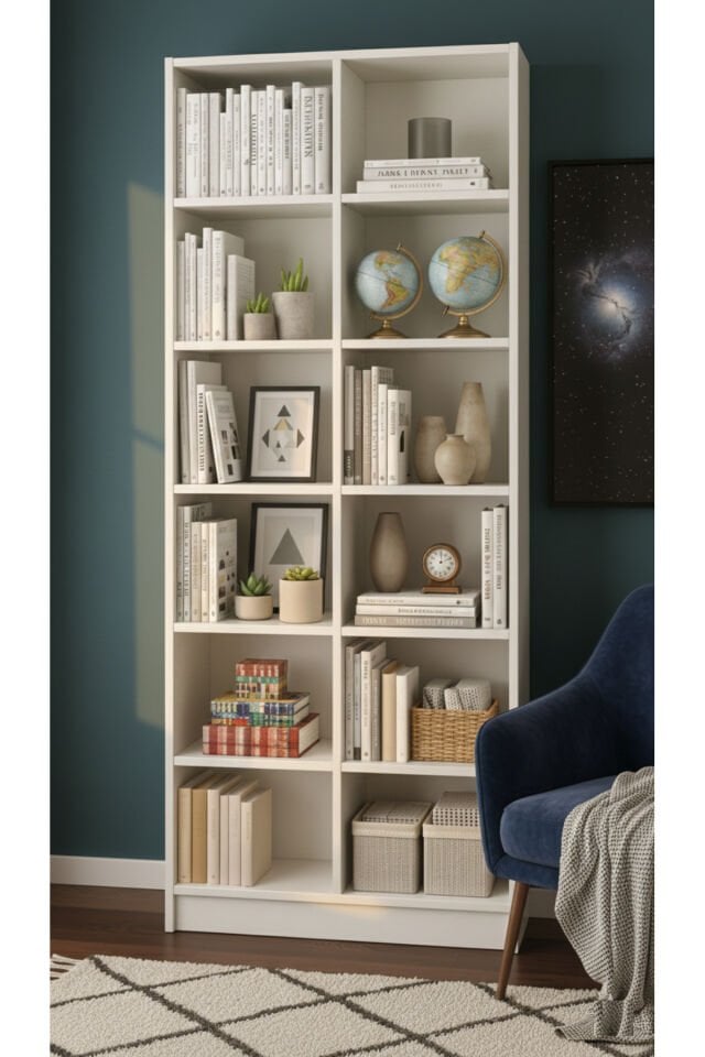 12 Raflı Kitaplık – 18 mm MDF Beyaz – Salon, Ofis ve Çocuk Odası İçin