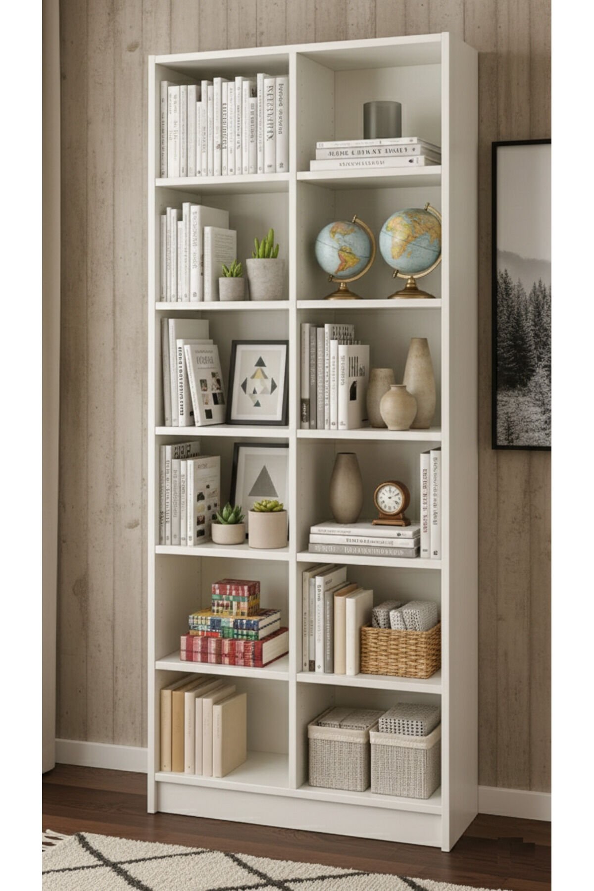 12 Raflı Kitaplık – 18 mm MDF Beyaz – Salon, Ofis ve Çocuk Odası İçin