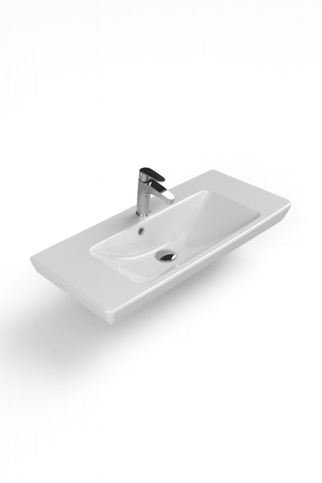 Lumina 85 cm, Antrasit renkli, Turkuaz marka Seramik Lavabolu, Alt - Üst Dolap, Banyo Dolabı Takımı.