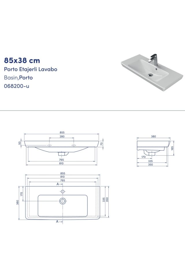 Lumina 85 cm, Beyaz renkli, Seramik Lavabolu, Alt - Üst Dolap, Banyo Dolabı Takımı.