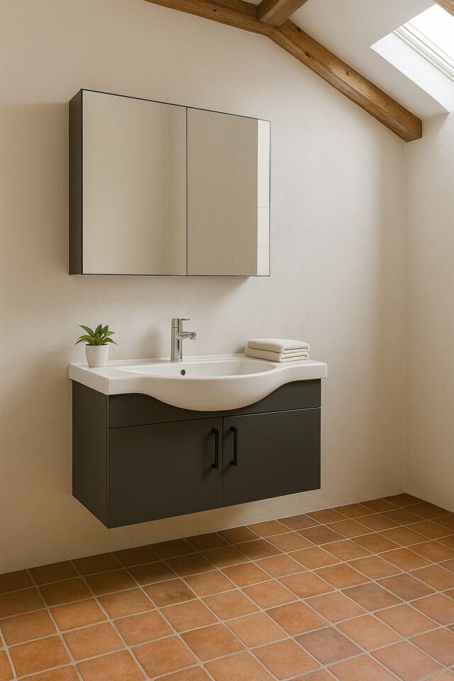 Nova 80 cm %100 Mdf Antrasit Renkli, Oval Seramik Lavabolu, Alt- Üst Dolap Banyo Dolabı Takımı