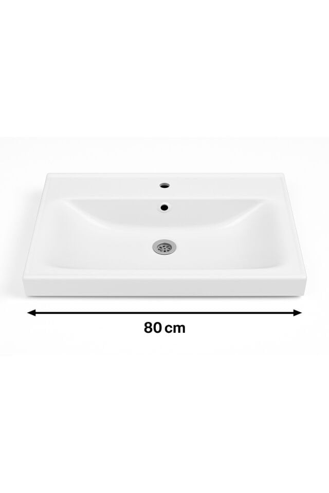 Arista 80 cm Ahşap MDF Seramik Lavabolu Banyo Dolabı Takımı – Alt & Üst Dolaplı, Aynalı