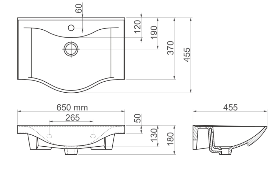 Lacrime 65 cm Banyo Dolabı Takımı, Beyaz Renkli, Oval Seramik Lavabolu,  Tamamı MDF