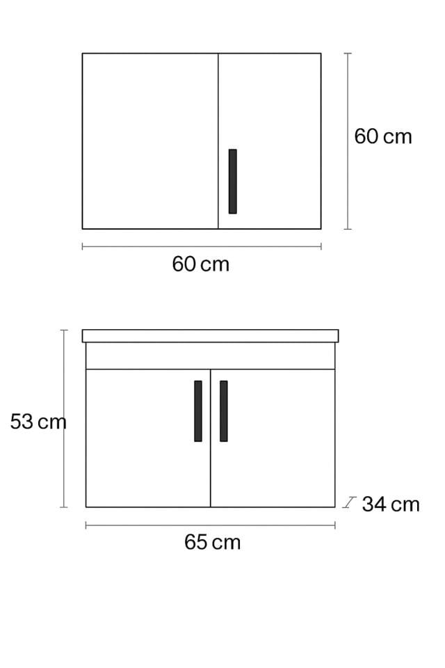 Lacrime 65 cm Antrasit Renkli Mdf, Oval Seramik Lavabolu, Alt ve Üst Dolaplı, Banyo Dolabı Takımı