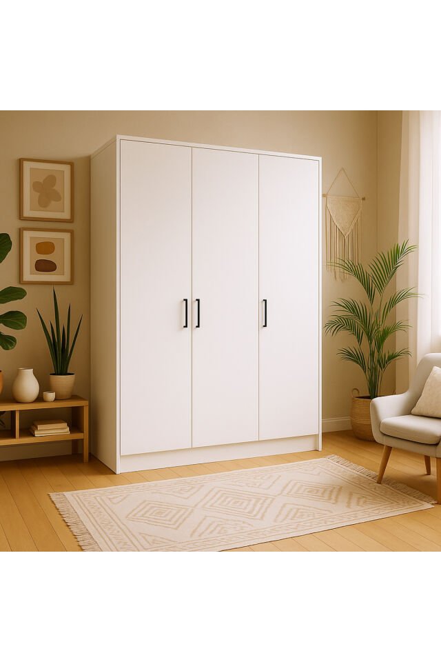 %100 Mdf 3 Kapaklı Yüklük Dolap | 180X135X50 cm | Beyaz – Modern Çok Amaçlı Gardrop