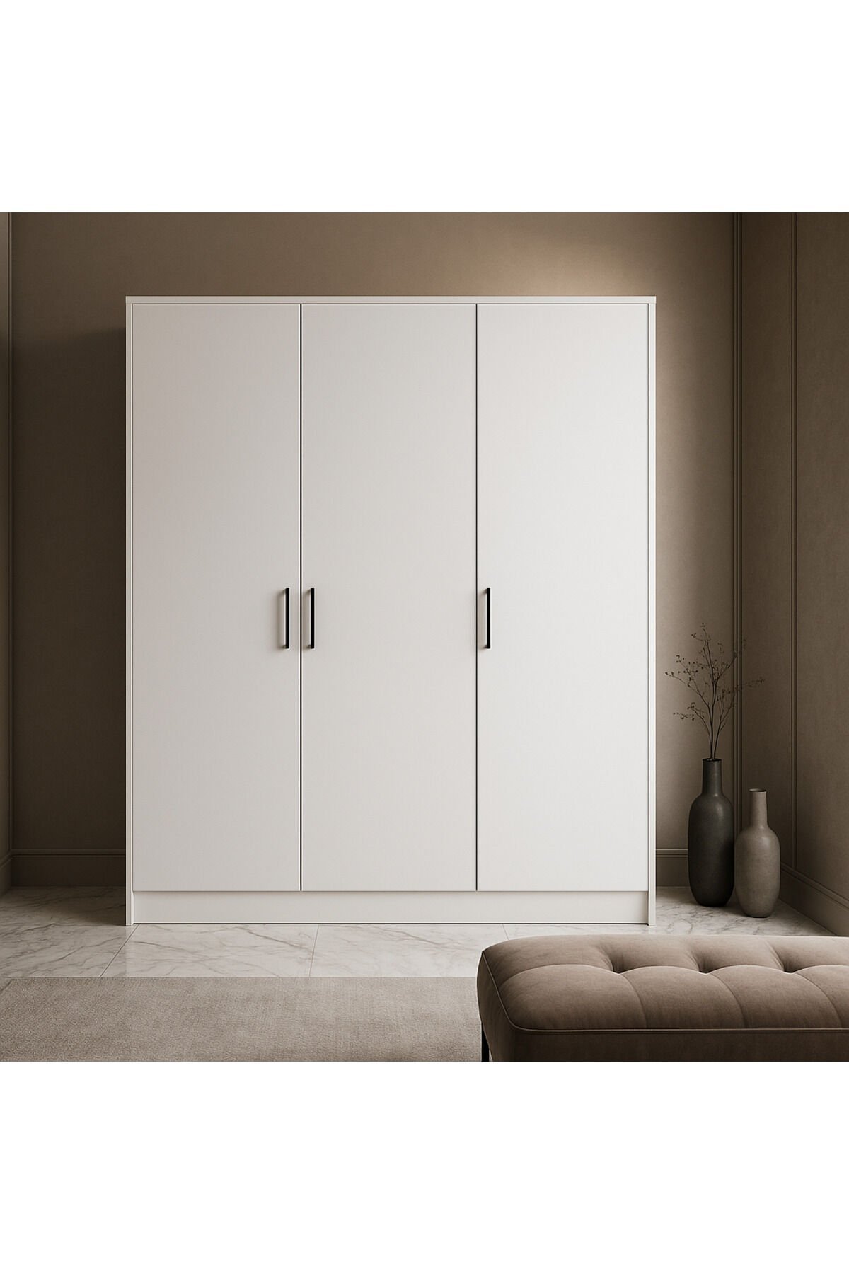 %100 Mdf 3 Kapaklı Yüklük Dolap | 180X135X50 cm | Beyaz – Modern Çok Amaçlı Gardrop