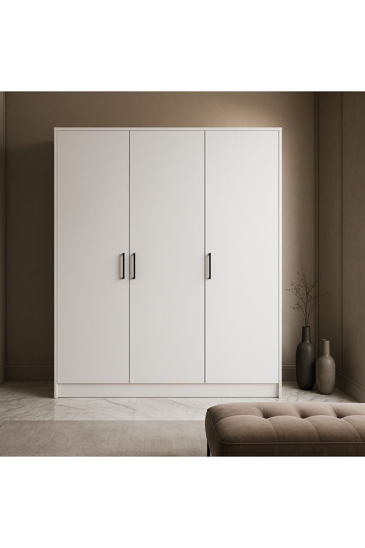 %100 Mdf 3 Kapaklı Yüklük Dolap | 180X135X50 cm | Beyaz – Modern Çok Amaçlı Gardrop