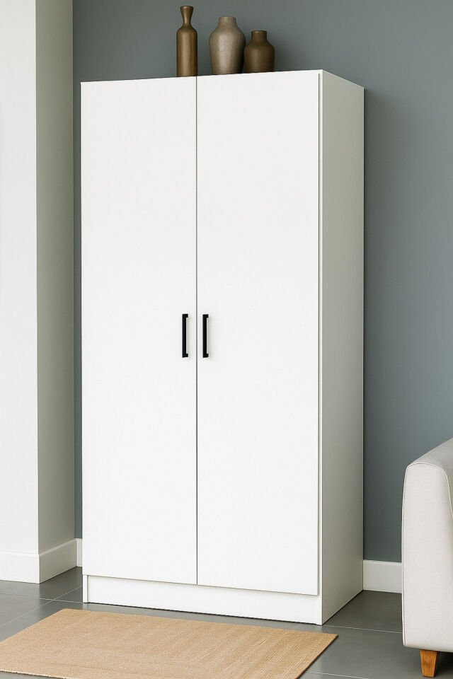 Mdf 2 Kapaklı Yüklük Dolap | 180×90×50 Cm | Beyaz – Çok Amaçlı Gardrop
