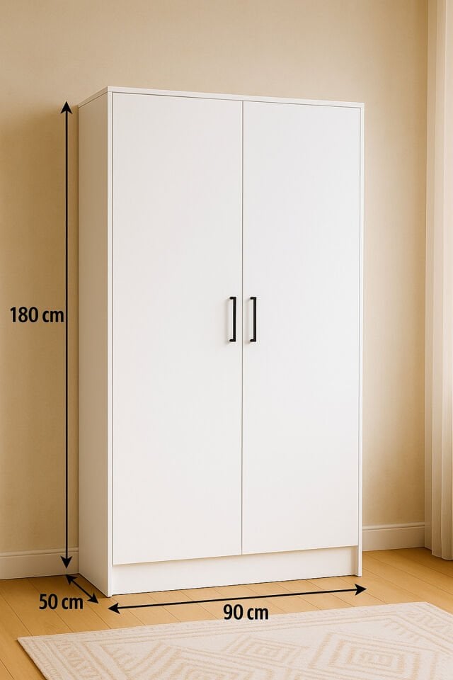 Mdf 2 Kapaklı Yüklük Dolap | 180×90×50 Cm | Beyaz – Çok Amaçlı Gardrop