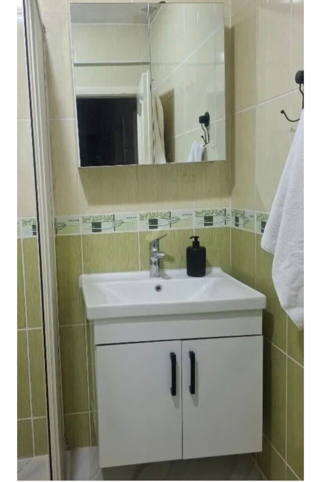 Liventa 65 cm Beyaz Renkli, Seramik Lavabolu, Mdf Banyo Dolabı Takımı