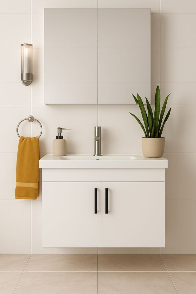 Liventa 65 cm Banyo Dolabı Takımı, Beyaz Renkli, Seramik Lavabolu, Tamamı MDF