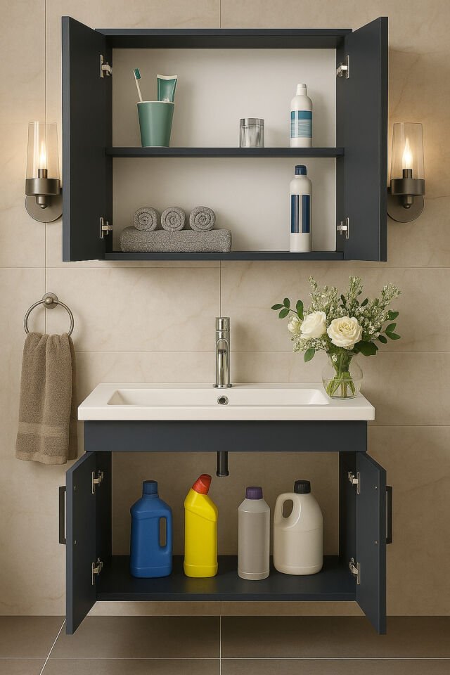 Liventa 65 cm Antrasit renkli, Seramik Lavabolu, MDF Banyo Dolabı Takımı