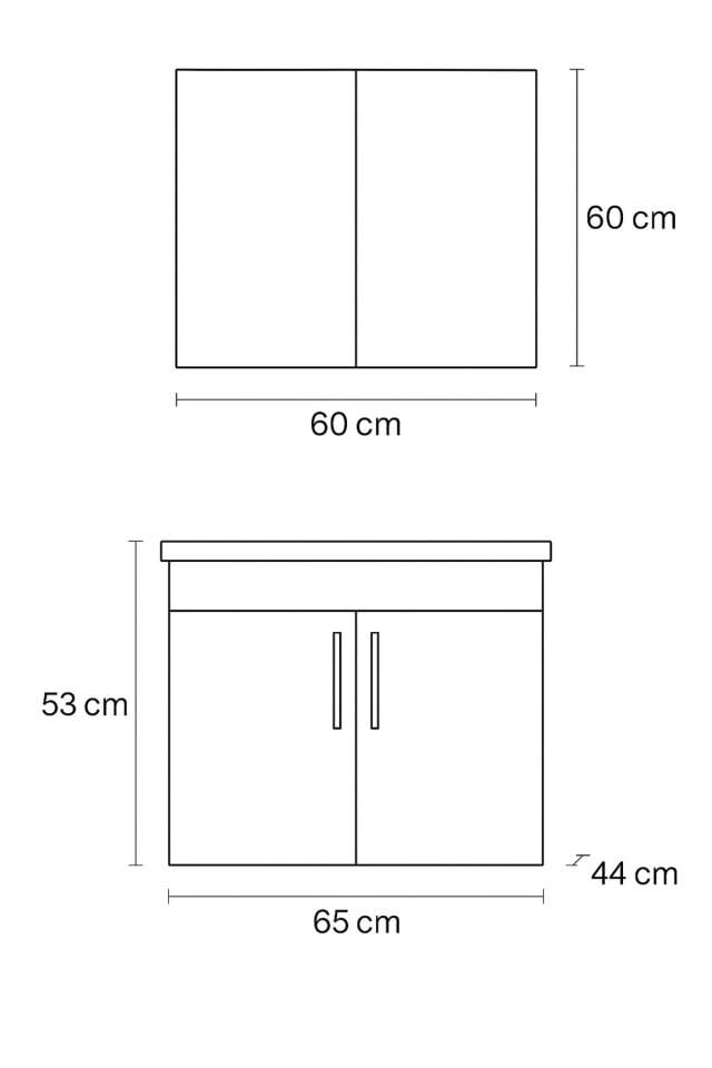 Liventa 65 cm Banyo Dolabı Takımı, Antrasit Renkli, Seramik Lavabolu, Tamamı MDF