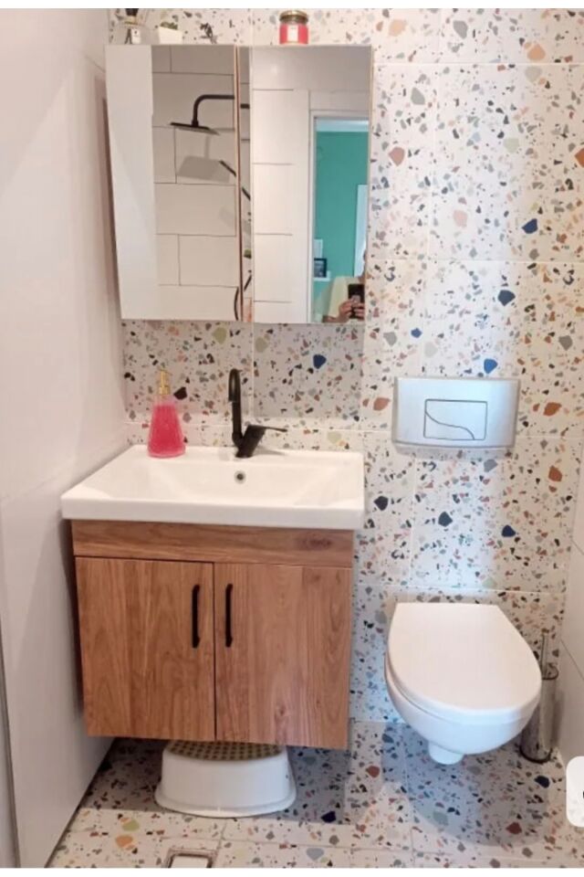 Liventa 65 Cm Ahşap Renkli, Seramik Lavabolu, Mdf Banyo Dolabı Takımı